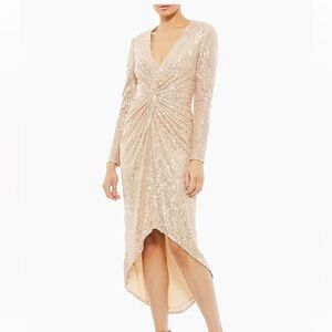 Mac Duggal Ieena Sequin Knotted Midi Dress